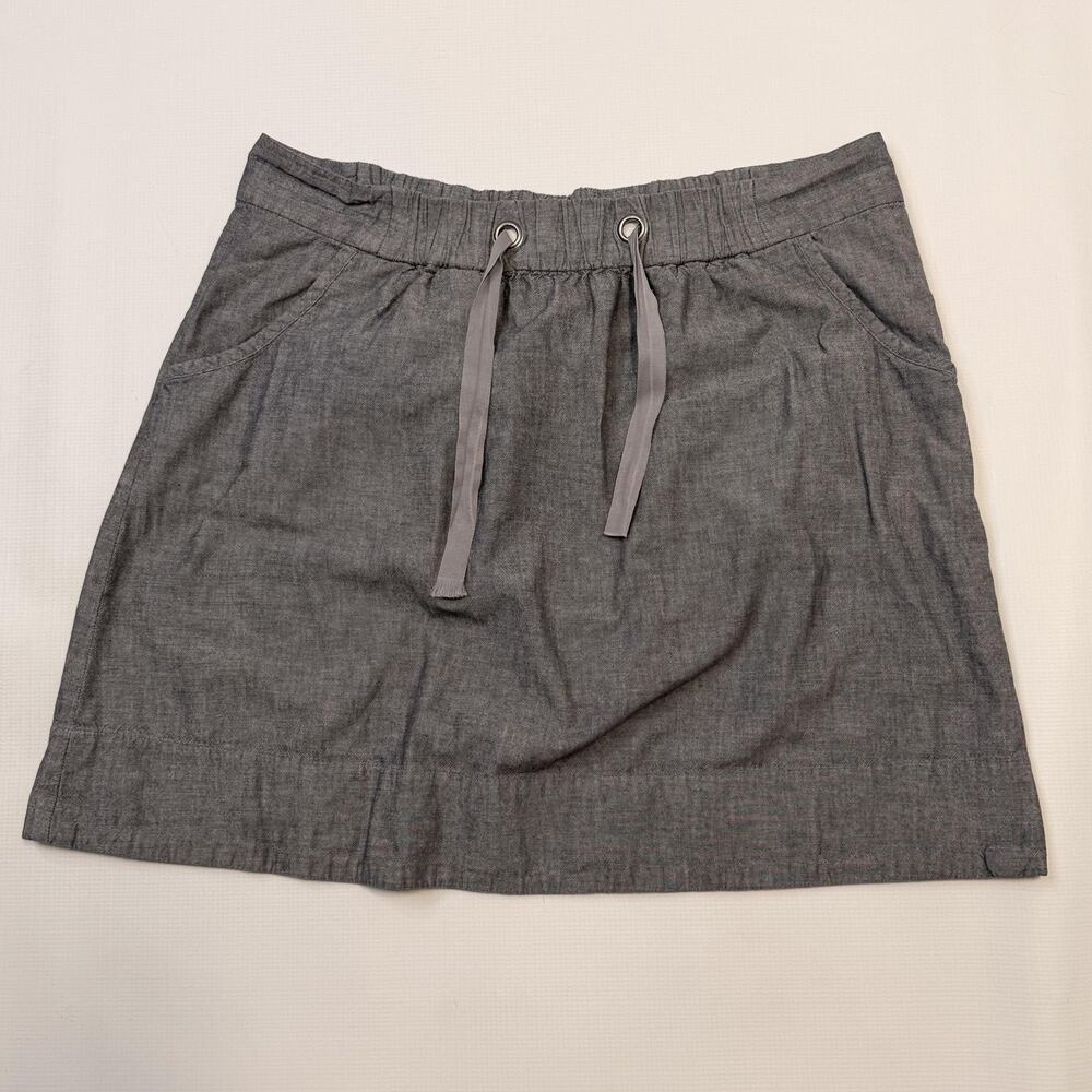 Eileen Fisher Skirt Womens L Gray Chambray Drawstring Elastic Waist Pockets